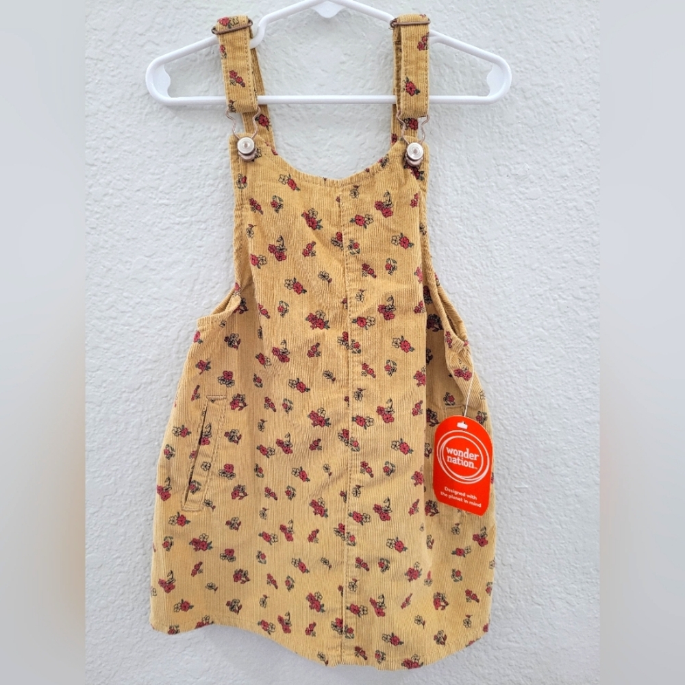 Yellow Corduroy Pinafore Dress with Floral Print 4t